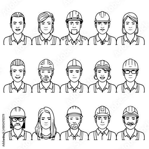 set of people with different professions, set of peoples construction workers architects and workers editable vector version 2