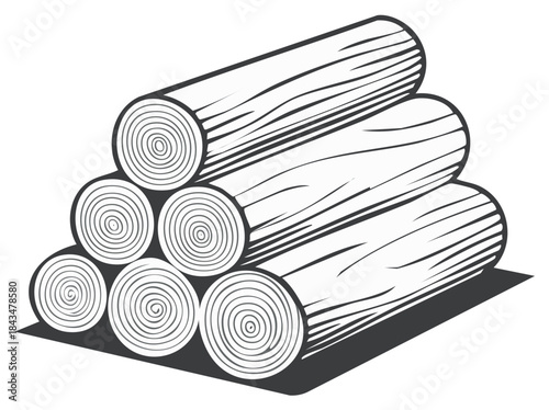 Simple Black and White Vector Illustration of Stacked Firewood Logs