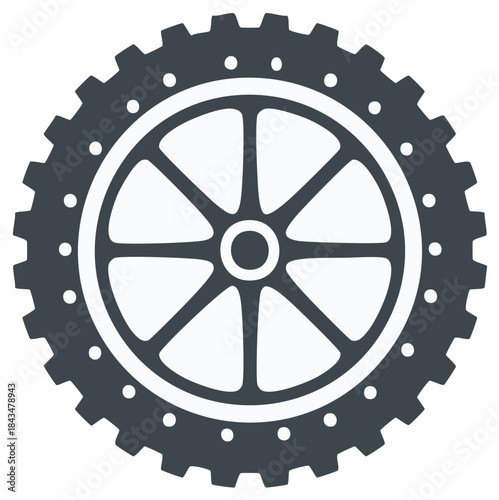 Bike Wheel Design Showing Spokes and Serrated Edge Graphic Symbol Icon Wheels Parts