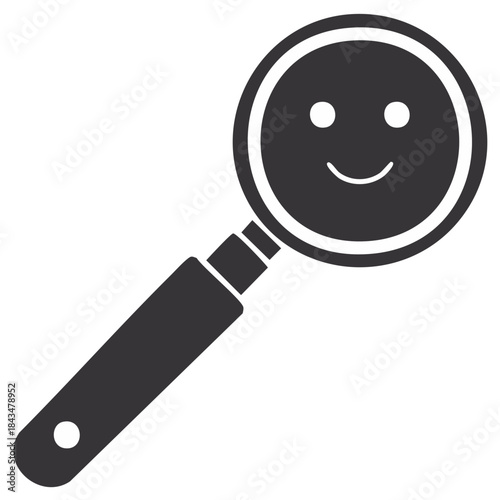 Magnifying glass with happy face symbol for search and discovery
