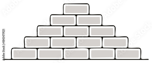 Gray brick pyramid structure with black outlines and white borders on a white background