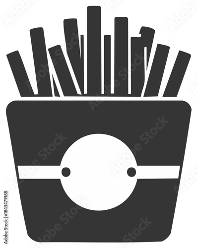 Flat vector icon of french fries in a takeaway box simple black and white silhouette for fast food menu