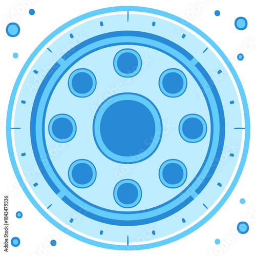 Futuristic blue circular mechanism or sci fi portal interface illustration