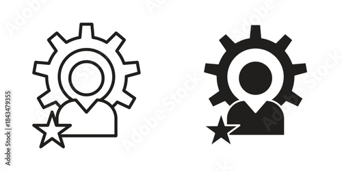 Soft skills icons. Solid black silhouette and line art outline. Minimal design element,