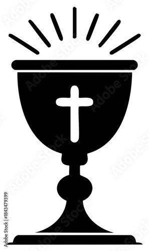 Holy Chalice with Cross Symbol and Radiant Light