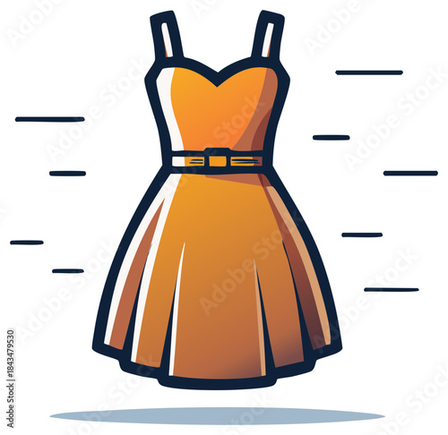 Orange dress illustration, fashion design, summer outfit, concept, feminine style