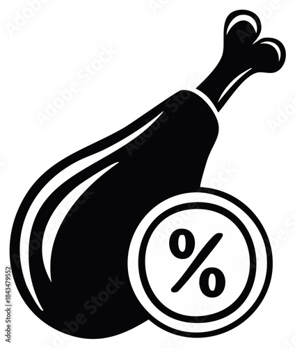 Chicken leg with percent symbol icon for food sale and grocery store discount promotion