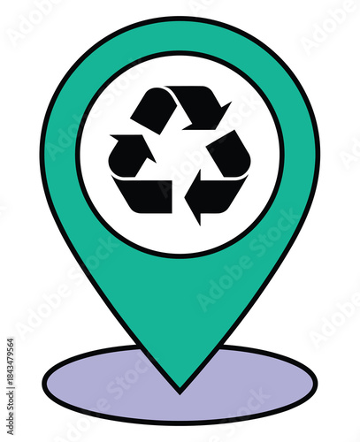 Ecofriendly recycling location map pin icon representing environmental sustainability and green living for digital projects