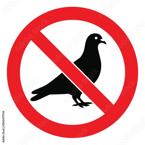No Pigeons Allowed Prohibited Warning Sign for Public Health and Clean Environment in Urban Areas Vector Illustration