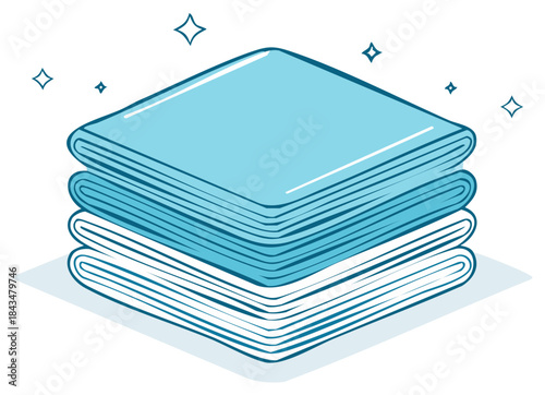 Neatly Folded Clean Laundry or Fabric Stack with Outlines and Sparkles