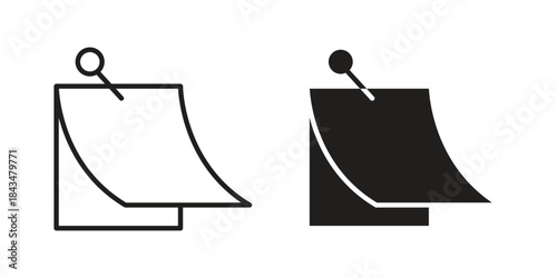 Sticky notes icons. Solid black silhouette and line art outline. Minimal design element,