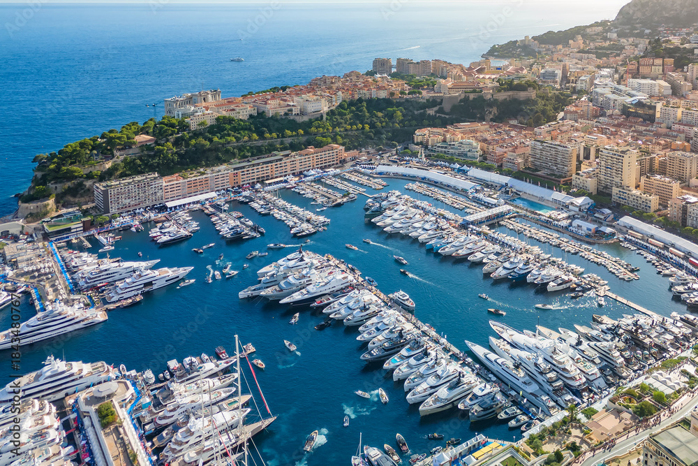 Fototapeta premium Aerial view of the city center of the Principality of Monaco.