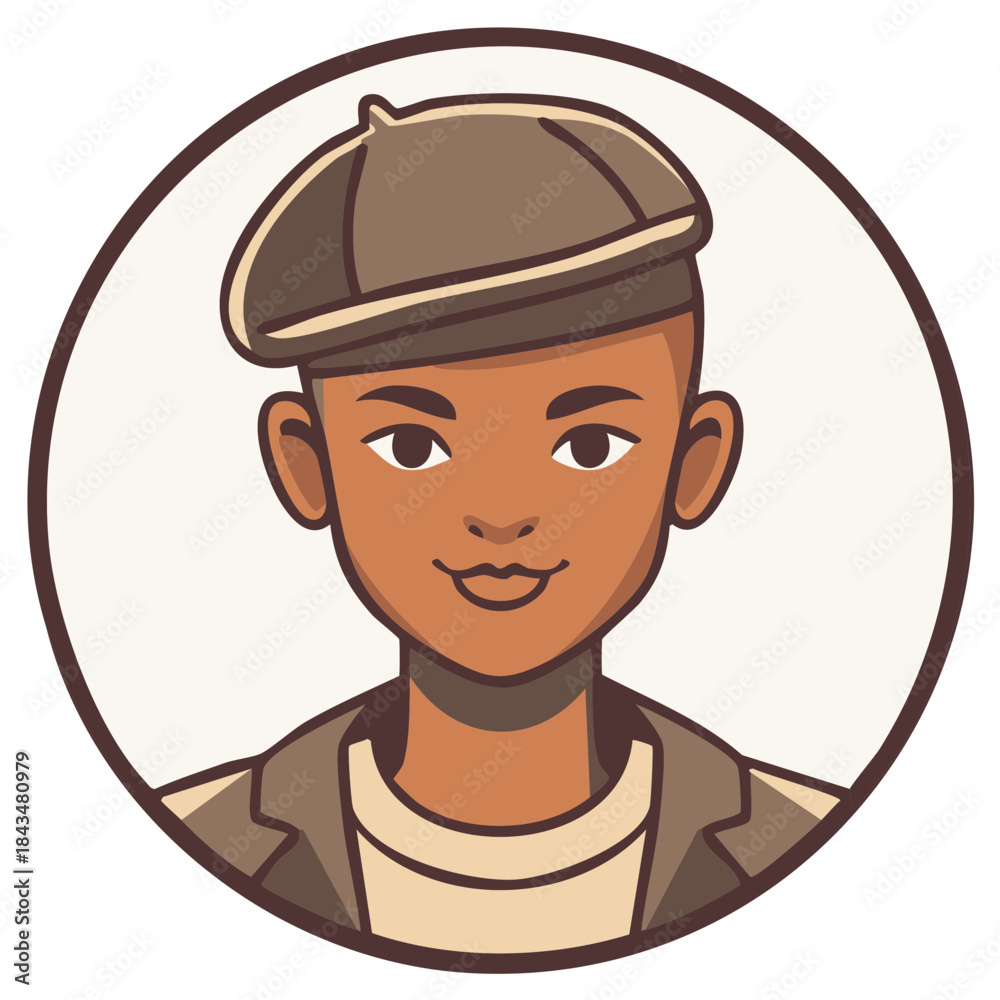 Obraz premium Stylized Avatar of a Young Man Wearing a Flat Cap and Jacket