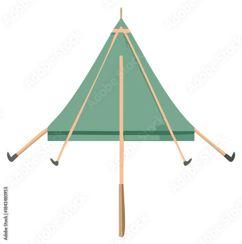 Green Canvas Tent with Wooden Support Illustration Outdoors Shelter Tents
