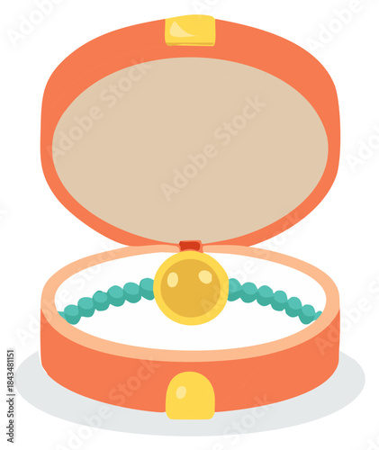 Open Jewelry Box with Beaded Necklace, Cartoon Illustration