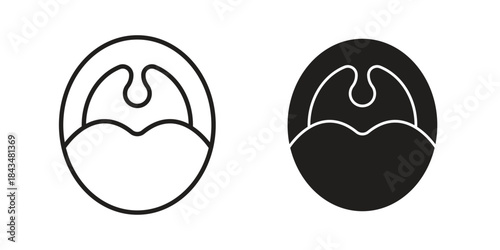 Tonsil icons. Solid black silhouette and line art outline. Minimal design element,
