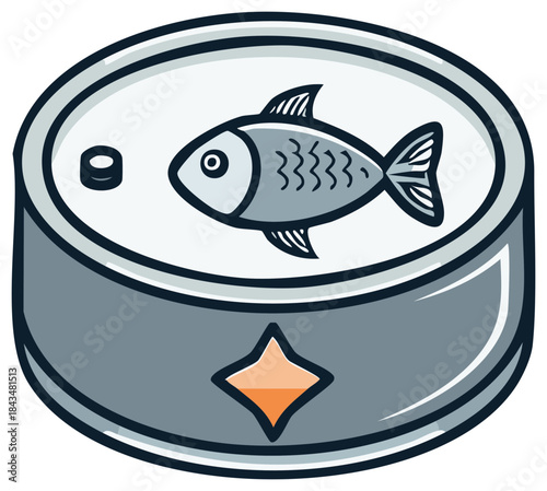 Canned fish tin illustration with a pull tab lid and generic label