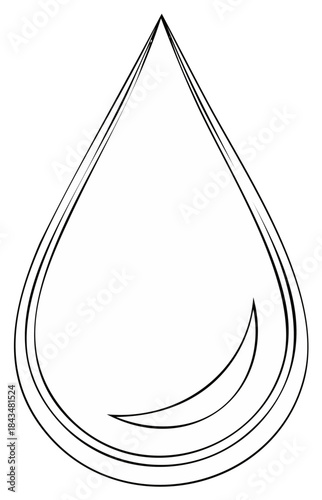 Outline Water Drop Illustration with Crescent Shape Inside, Simple Black and White Drawing