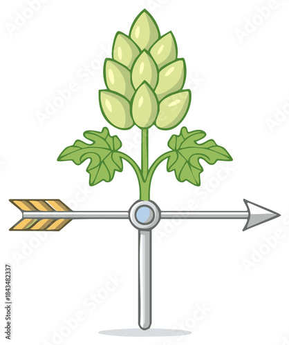 Hops Plant on a Weather Vane Arrow Symbol for Craft Beer Brewery Logo Illustration