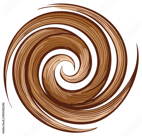 Abstract brown swirling vortex with thin flowing lines creating a circular motion effect
