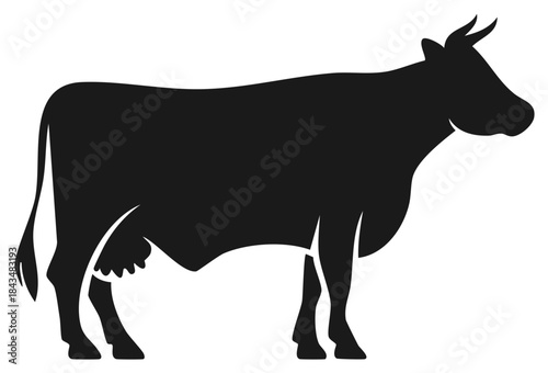 Silhouette of a Cow - Standing Farm Animal in Black Graphic Vector