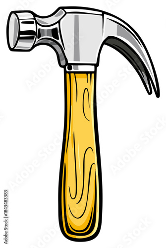 Classic Claw Hammer with Wooden Handle Labor Tool Illustration