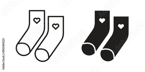 Women socks icons. Solid black silhouette and line art outline. Minimal design element,