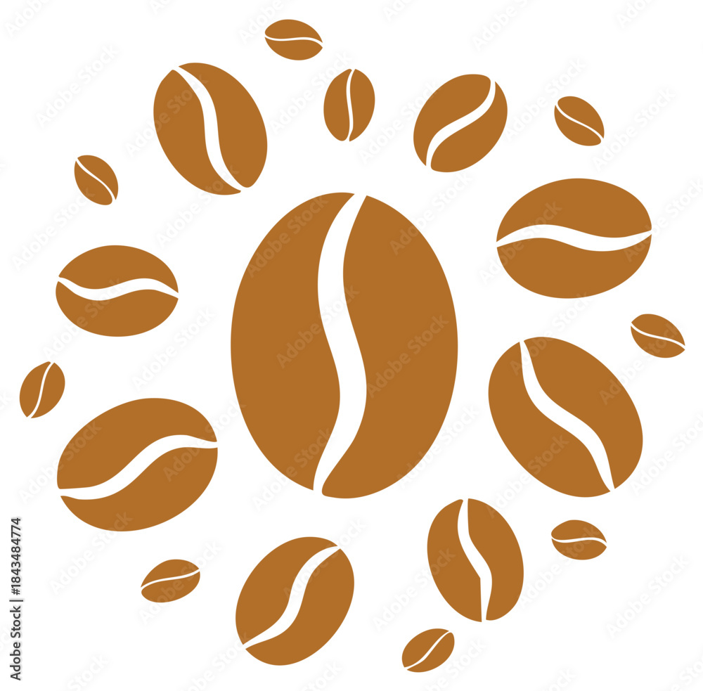 Obraz premium Stylized coffee beans forming a dynamic circular pattern, perfect for beverage or cafe designs