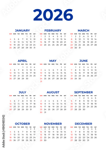 Simple 2026 Calendar Template in White Background