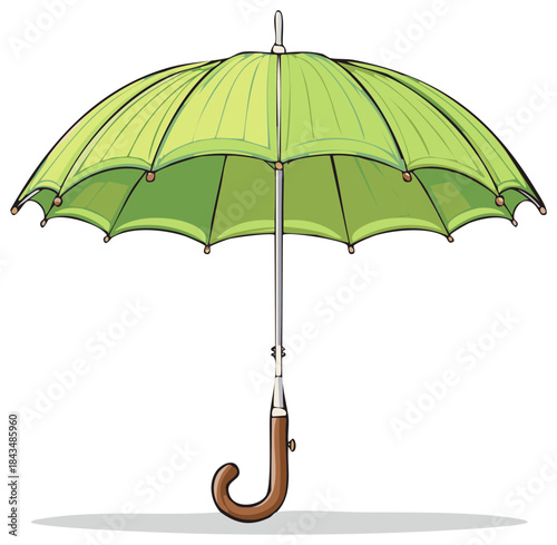 Vibrant Green Open Umbrella Cartoon Drawing for Rain Weather Protection or Sun Shelter