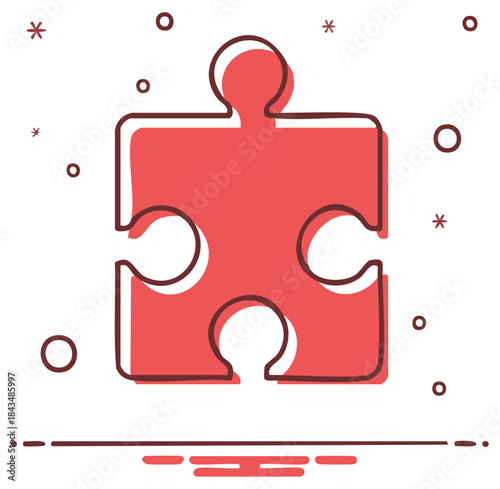 Single Red Puzzle Piece with Stylized Decorations