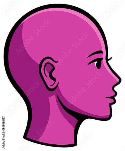 Bold magenta head illustration in profile with clear lines and stylized shadows