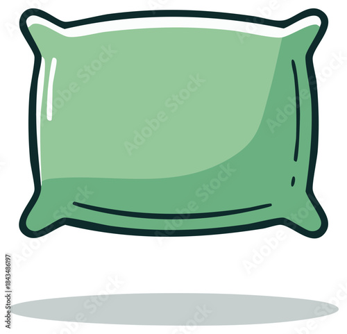 Green square pillow with rounded corners, bedroom furnishing, cartoon style vector illustration