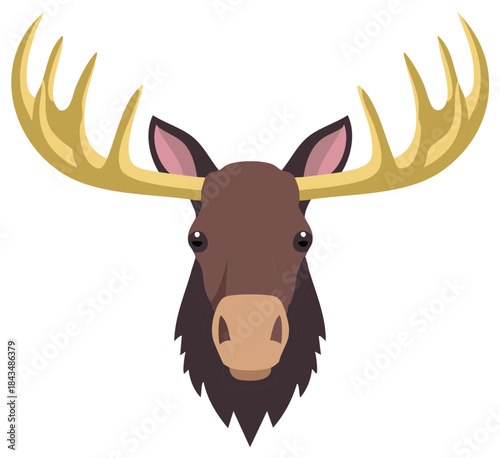 Cartoon Moose Head Vector Illustration Impressive Antlers Front View Wildlife Animal Art