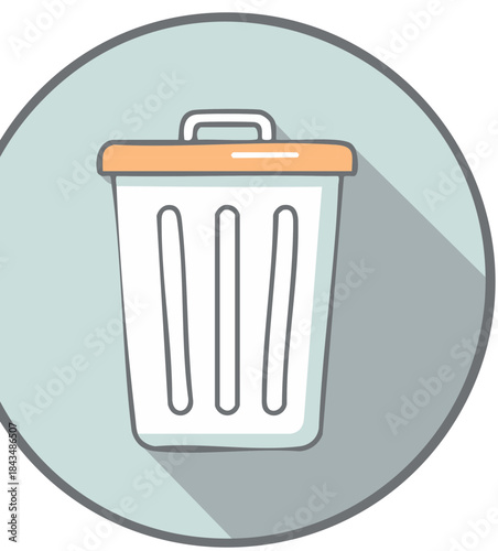 Stylized Trash Can Icon with Orange Lid and Subtle Shadow Effect