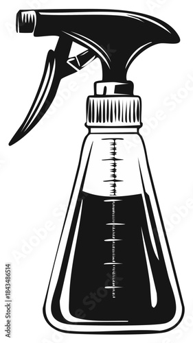 Spray Bottle Vector Illustration in Black and White Minimalist Design Aesthetic