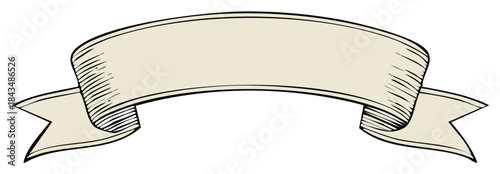 Hand Drawn Vintage Style Ribbon Banner Illustration Empty Beige Scroll Element