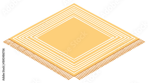 Vibrant yellow patterned blanket with white geometric border and decorative fringe