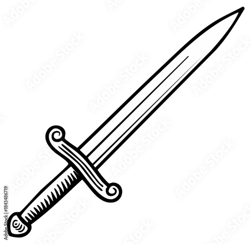 Classic medieval fantasy sword hand drawn illustration simple line art warrior weapon design