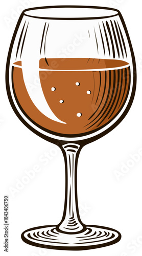 Decorative wineglass with brown liquid and bubbles, isolated wine glass icon vector illustration