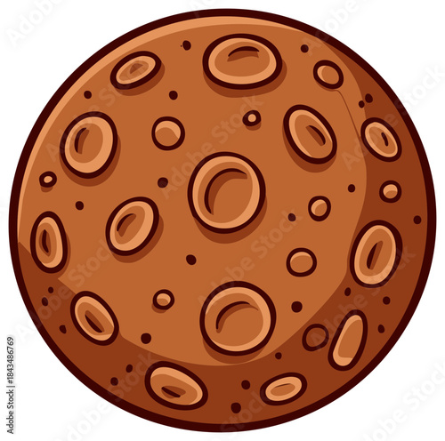 Cartoon Rocky Planet Illustration with Craters and Pockmarks, Astronomy and Space Exploration