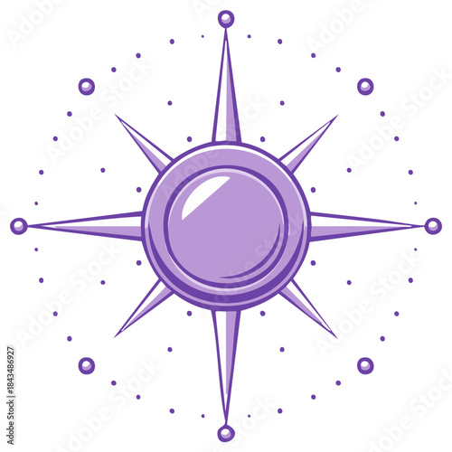 Magical purple star or compass rose with a glossy jewel center for navigation or fantasy concepts