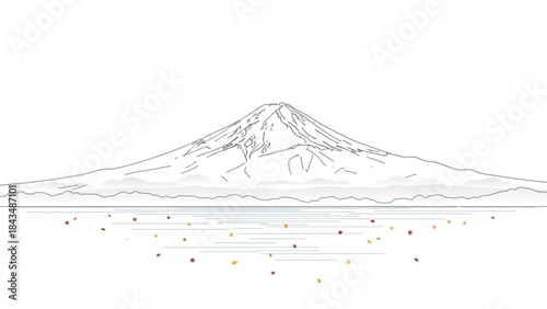 Mount Fuji Serenity: The iconic Mount Fuji majestically rises, its snow-capped peak mirrored in the calm waters below, creating a tranquil scene of natural beauty. 