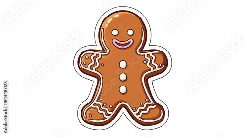 Cute gingerbread man cookie illustration decorated with colorful icing and sprinkles, isolated on white background vector