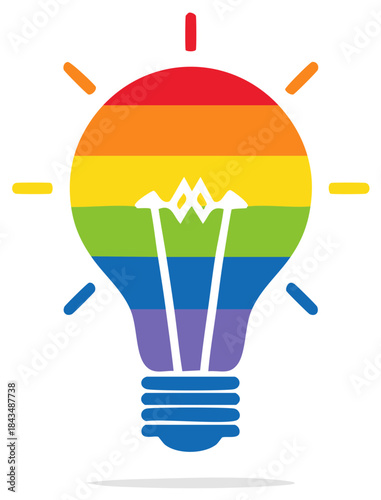 Creative LGBTQ+ Pride Idea Light Bulb Symbol with Rainbow Colors. Vector Illustration