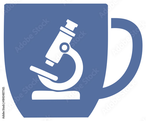 Microscope icon on a blue coffee mug symbolizing science and research laboratory work