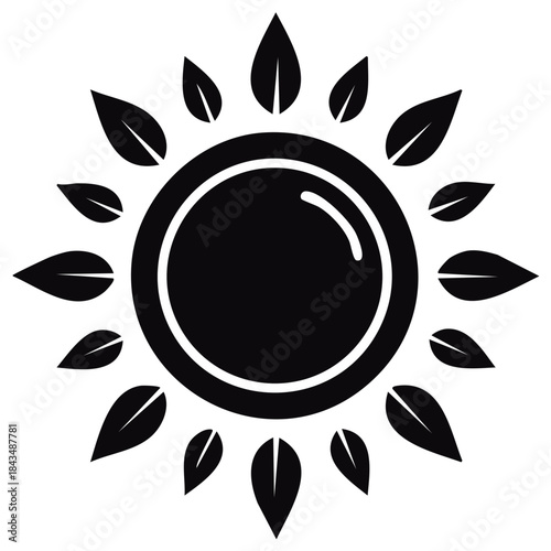 Stylized Black Sun with Leaf Rays