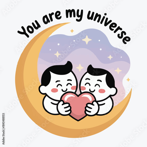 You Are My Universe Cute Couple Moon T‑Shirt Design