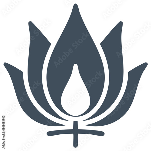 Stylized flower symbol with water droplet representing purity and spiritual awakening
