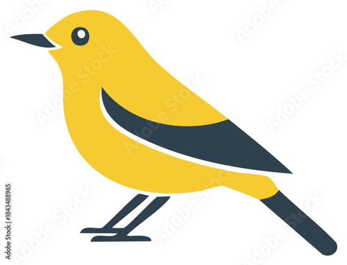 Stylized Yellow Bird Illustration, Vector Design, Flat Style, Abstract Conceptual Art